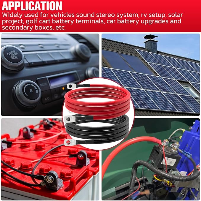 6 AWG Battery Cable 6AWG Gauge Battery Inverter Cables for Automotive Solar Marine Boat RV Car Motorcycle (6 AWG, 5FT, 5/16")