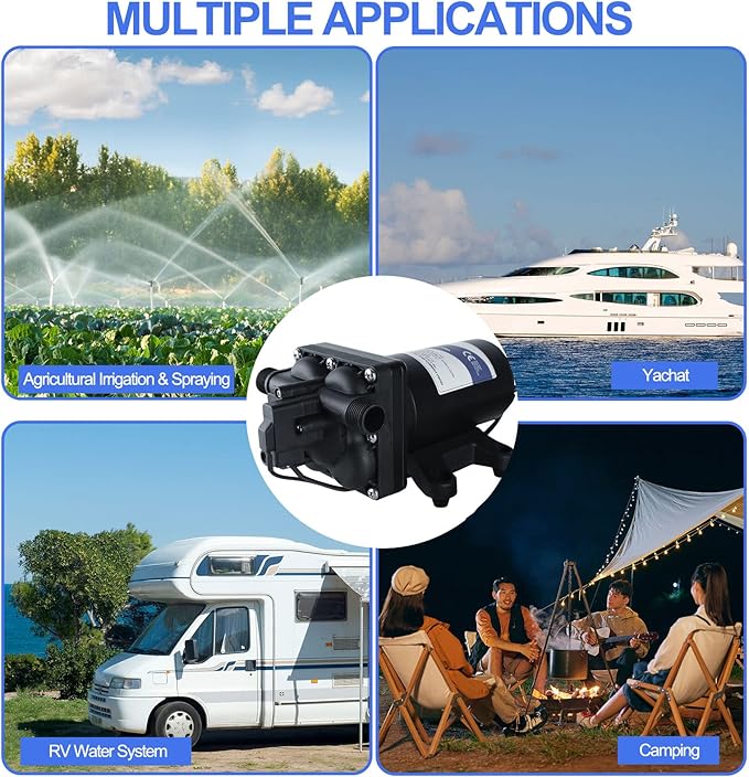 Water Pressure Booster Pump, 110V AC Water Diaphragm Pump, 5.5GPM 75PSI with Power Plug, Self Priming RV Water Pump for Home Kitchen Bathroom RV Marine Yacht Garden Hose Black