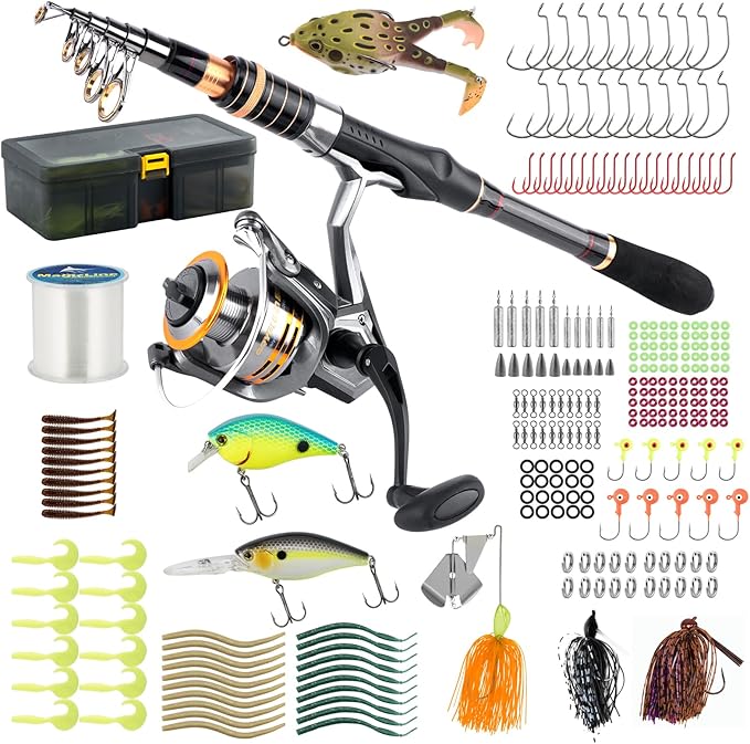 Dr.Fish Rod and Reel Combo 6-9.8ft Spinning Pole 3000 Spinning Reel Bass Fishing Lure Kit Telescopic Travel Collapsible Fishing Gear Equipment Set Adult