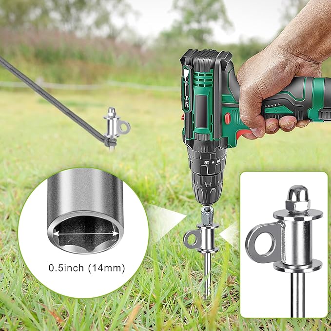 4 Pack Tent Stakes, 12 Inch Heavy Duty Ground Anchors, Full Welding, Easy to Screw in and Reusable, for Camping Tents, Trampolines, Sheds, Swing Sets, Securing Animals