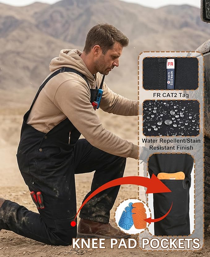 BOCOMAL Men's FR Bib Overall Duck Canvas Fire Resistant/Flame Resistant Workwear Relaxed Fit Unlined