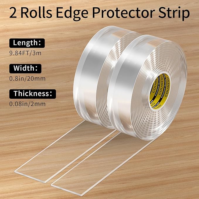 2PACK Clear Edge Protector for Child Safety 0.8in X 9.84FT(19.68FT Total) Anti-Bump & Anti-Sharp Edge Guard, Invisible Desk Corner Protector for Home Furniture and Table Safety