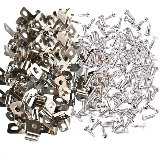 Yowlieu 500 Pcs Fence Wire Clamps with 500 Pcs Screws, Stainless Steel, for 12-16 Gauge Wire Fencing, Silver