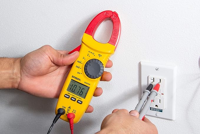 Gardner Bender Sperry Instruments DSA500A Digital Snap-Around Clamp Meter, 5 Function, 9 Range, 400-600V AC/DC, with Case, Measures Outlet & Panel Voltage, Yellow