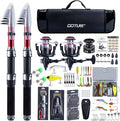 Goture Fishing Rod and Reel Combos-2PCS Telescopic Fishing Pole+2PCS Pre-Loaded Spinning Reels with Carrier Bag,1.8M-2.7M Telescopic Rod Reel Kit for Starter Travel Saltwater Freshwater,Gifts for Men