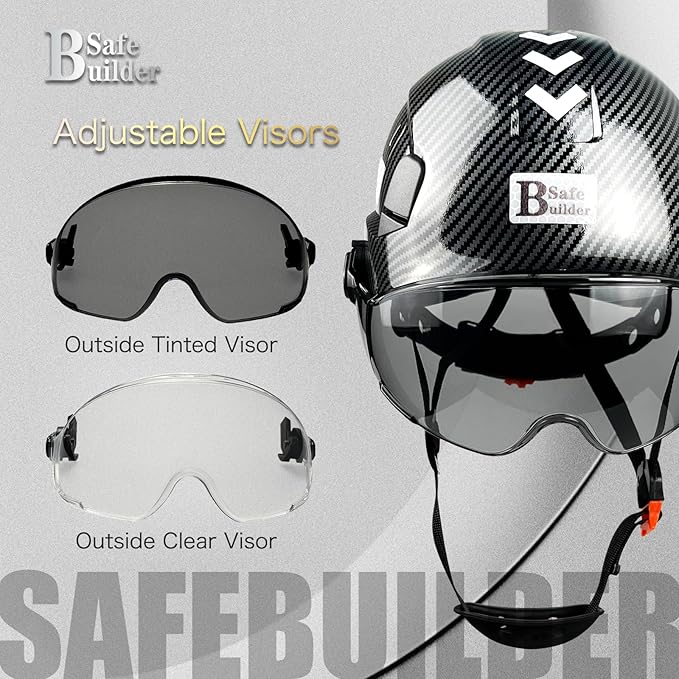 Construction Safety Helmet with Visor ABS Hard Hat Adjustable Ventilation Hardhats Industrial Work Head Protection for Men Certified ANSI/ISEA Z89.1