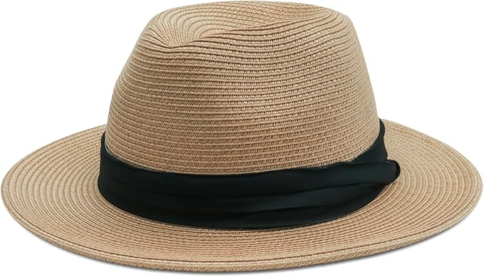 Joywant Womens Straw Fedora Beach Sun Hat, Packable Wide Brim Panama Hat for Women UV UPF50+ Summer Hat