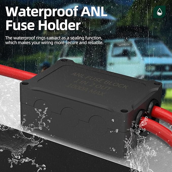 ANL Fuse Holder with 2Pcs 300 Amp ANL Fuse, Max 1000A Waterproof 4 x 5/16"(M8) Studs Heavy Duty Dual Fuse Holder with 400 Amp and 500 Amp ANL Fuses for Marine Automotive Car Truck Boat