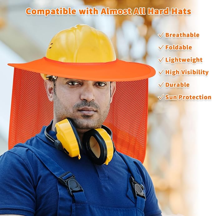 4 Pack Sun Shade Full Brim, Helmet Visor Mesh Neck Sun Shield with Reflective Strips Neck Sunshade Cover, Accessories (Orange)