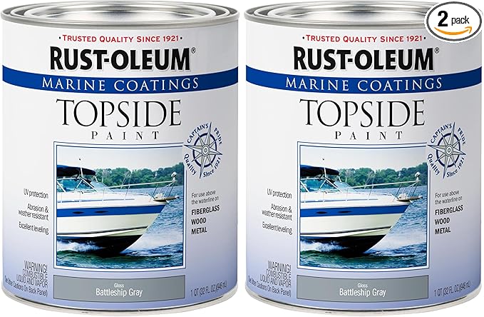 Rust-Oleum Available 207005 Marine Topside Enamel Paint, Battleship Gray, 1-Quart, 32 Fl Oz (Pack of 2)(Packaging May Vary)