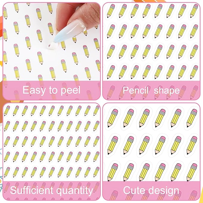 JarThenaAMCS 2400Pcs Mini Pencil Sticker Back to School Paper Decal Yellow Self-Adhesive Sticker for First Day of School Classroom Planner Reward Envelope Scrapbook DIY Supplies, 0.5 in