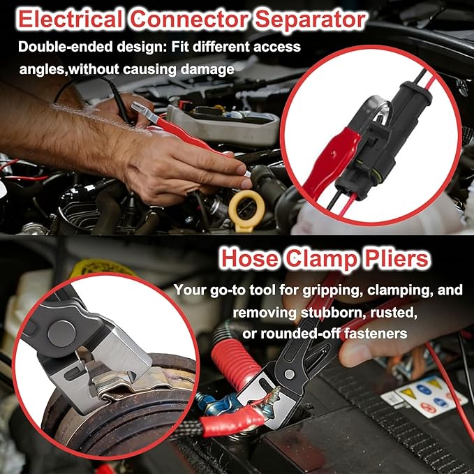 5 Pcs Automotive Electrical Disconnect Pliers Set, Professional Electrical Connector Removal Tool and Hose Clamp Pliers, Electrical Plug Connector Separator Tool for Cars, Trucks, SUVs