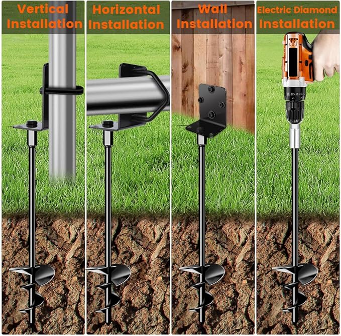 Ground Anchors Shed Anchors 27" Set of 4 Trampoline Stakes Screw in Heavy Duty Mobile Home - Storage Shed Anchor Kit - Playset Swing Anchors - Stakes for Fence,Carport,Garden (Black, 4 x 27in)