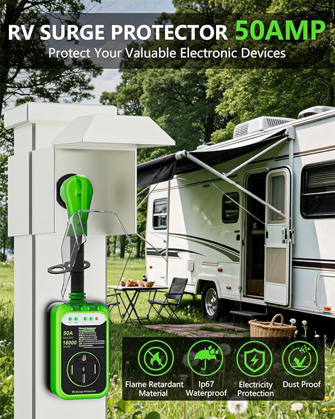 RV Surge Protector 50 Amp,RV Surge Voltage Protection with Safety Certification, 16000 Joules Circuit Analyzer for RV, RV Adapter Plug for Camper (50AMP-Green)
