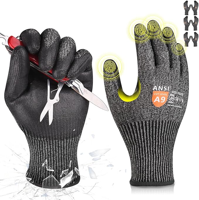 Donfri A9 Cut Resistant Work Gloves for Men, Safety Gloves for Men Touchscreen with Reinforced Thumb for Metal Glass Wood