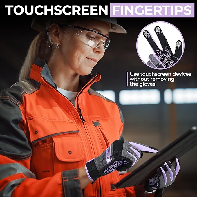 HANDLANDY Work Gloves for Women, Breathable Leather Gardening Glove for Yard Maintenance, Hand Protection with Touch Screen