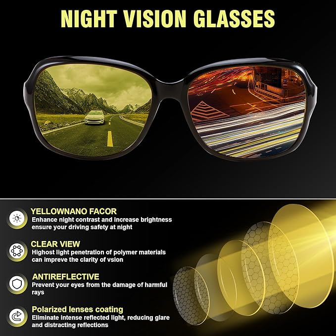 FEISEDY Classic Womens Night Glasses Driving Anti Glare Wrap Around Yellow Sunglasses B2548