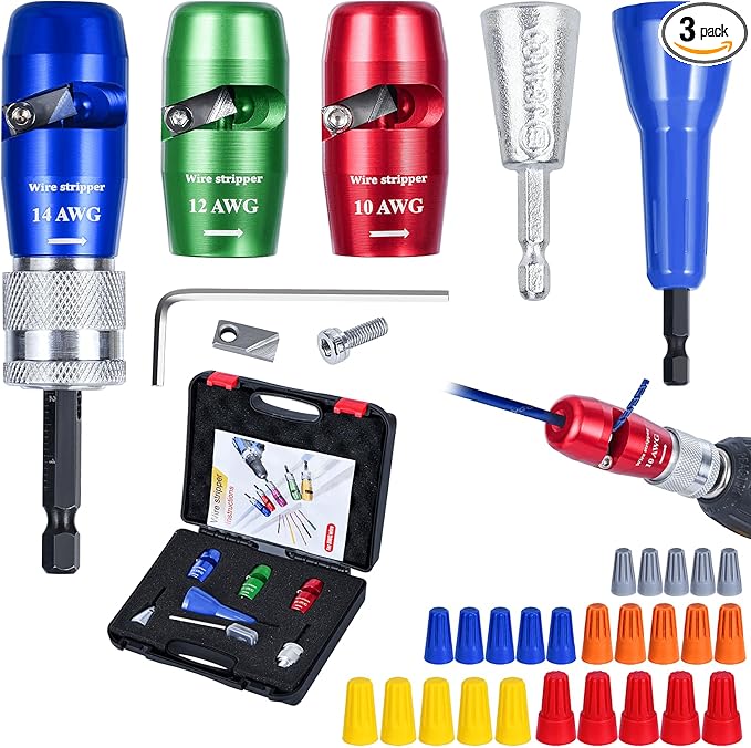 Wire Stripper for Drill, US Standard Electric Wire Stripper Tool for Drill, Wire Strippers for 10/12/14 AWG, Wire Stripping and Twisting Tool Set