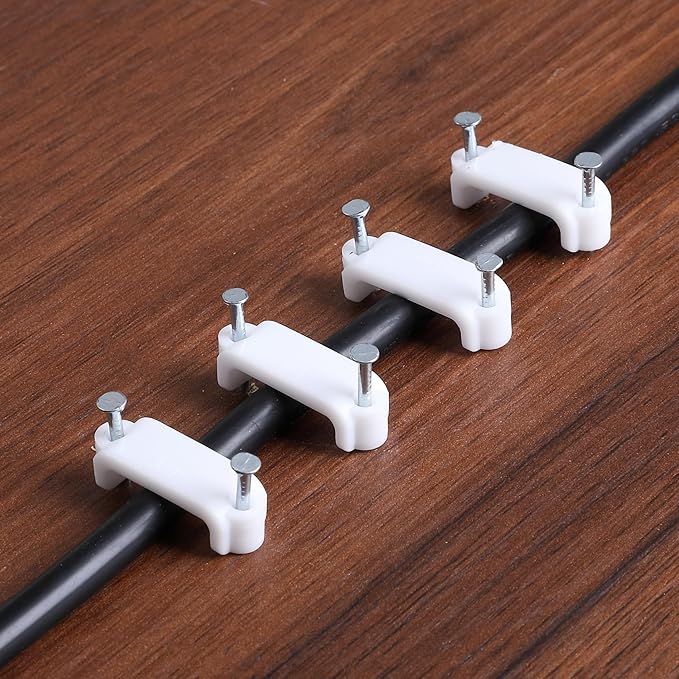 Bates- Cable Clips with Steel Nails, 200 pcs, White, Large, 2-Nail Cord Clips for Wires on Wall, Cable Wall Clip, Wire Wall Clips, Cable Wire Clips, Coaxial Cable Clips, Cord Wall Clip
