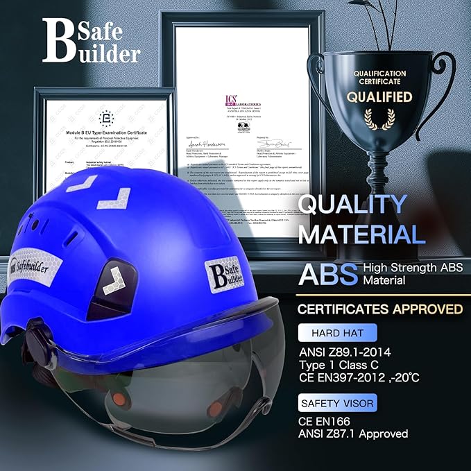 Construction Safety Helmet with Build-in Visor ABS Hard Hat with Visor Adjustable Ventilation Hardhats Work Head Protection ANSI/ISEA Z89.1