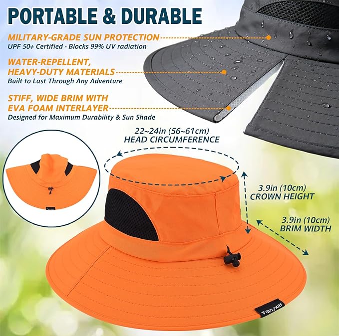 EINSKEY Wide Brim Sun Hat, UPF 50+ UV Protection Waterproof Packable Bucket Hat for Men & Women, Fishing Hiking Beach Garden