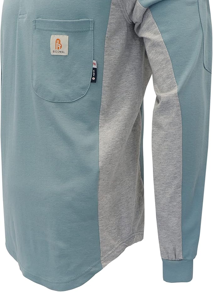BOCOMAL FR Shirts for Men Crew Neck Long Sleeve 5.5oz Light Weight Flame Resistant/Fire Retardant Clothing Shirt