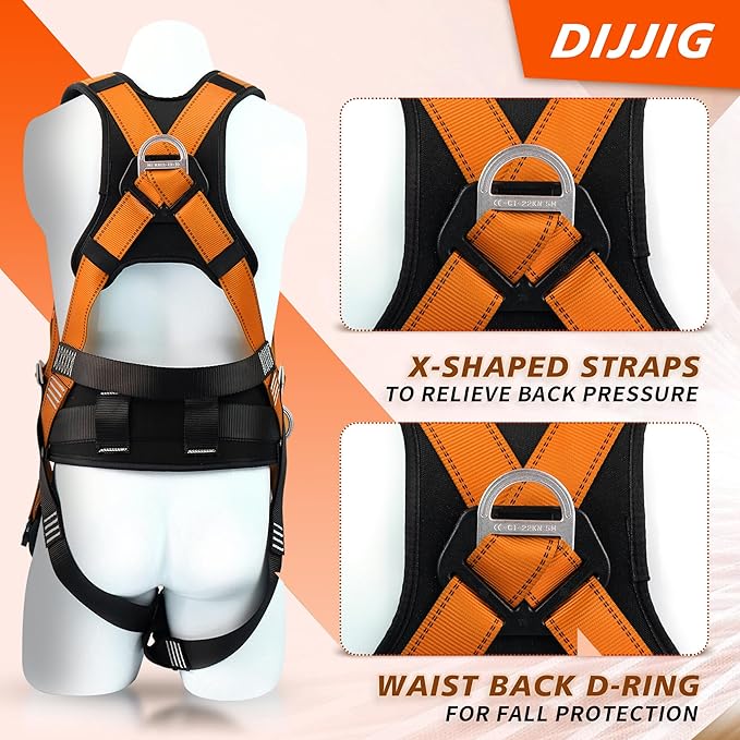 Safety Harness Fall Protection Kit with Shock Absorbing Lanyard & Suspension Trauma Safety Straps Upgrade Quick Buckles, Roofing Harness Construction Harness Para Construccion ANSI Compliant Orange