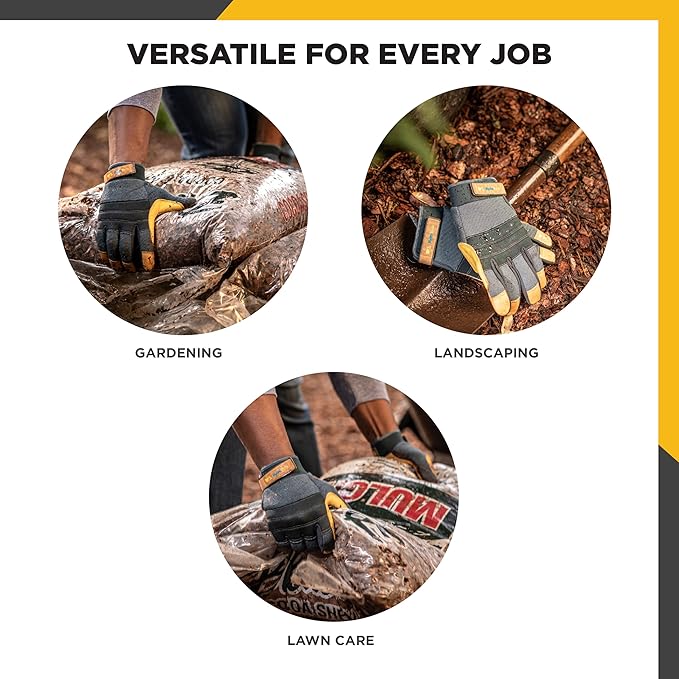 Wells Lamont Men's HydraHyde Work Gloves – Cowhide Leather, Reinforced Fingertips for Durability – Adjustable Velcro Wrist – Ideal for Gardening, Landscaping, Lawn Care – Navy - XL