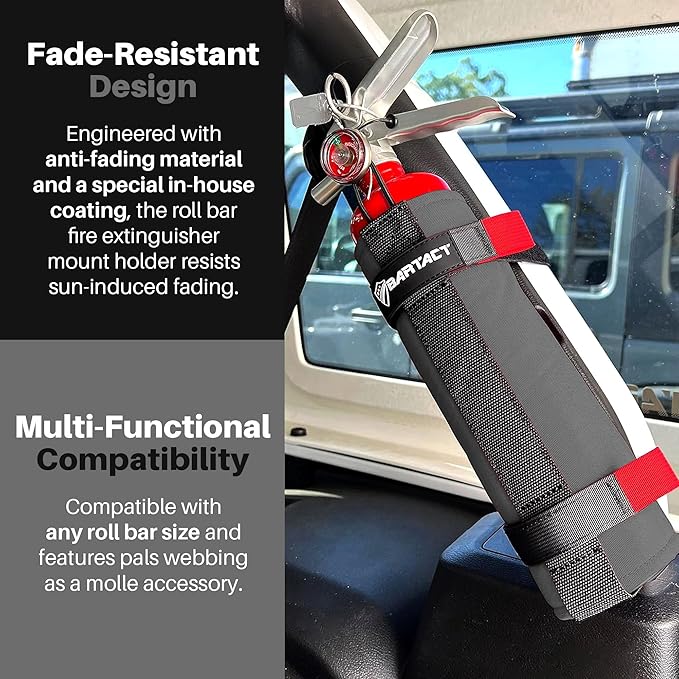 Bartact - 2.5 lb Roll Bar Fire Extinguisher Mount for Vehicle Holder, Adjustable Fire Extinguisher Holder Mount, US Made Universal Vehicle Fire Extinguisher Holder Fits All Roll Bars (Graphite)