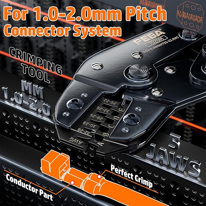 PEBA Crimping Tool and JST Connector Kit, 30 Types of 1.0mm JST-SH, 1.25mm JST-GH, 1.5mm JST-ZH, 2.0 mm JST-PH Connectors & Contacts, Crimping Pliers AWG 32-22 for 1.0mm - 2.0mm Pitch Pin Terminal