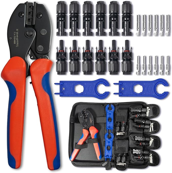 MC4 Crimping Tool – Solar Crimping Tool Kit with MC4 Crimper, Spanner Wrenches, Solar Panel Connector Kit, 6 Pairs MC4 Connectors – Tools for Installation & Repair