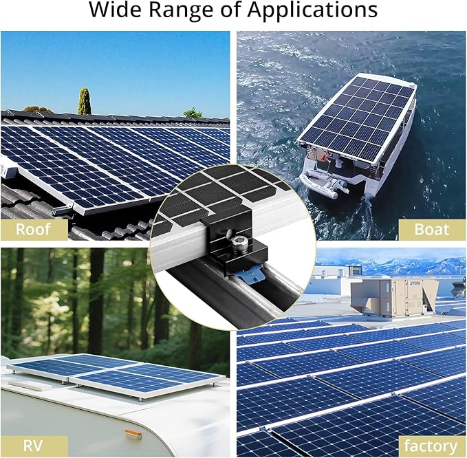 Anbte 20pcs Solar Panel End Clamp for Standard Unistrut, Aluminum 30mm/35mm Solar Panel Brackets with Nuts Bolts, Solar Panel Mounting Kit for Metal Roof, Tin Roof, Flat Roof, Sheet Roof, RV, Black
