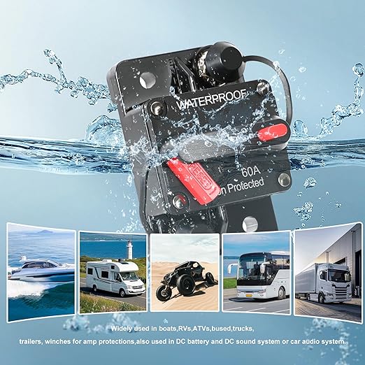100 Amp Marine Circuit Breaker Switch for Trolling Motor Battery Box, Manual Reset Waterproof 12V- 48V DC 100A for Car Trolling ATV Trailer Vehicles Stereo Audio Electronic Battery Solar System