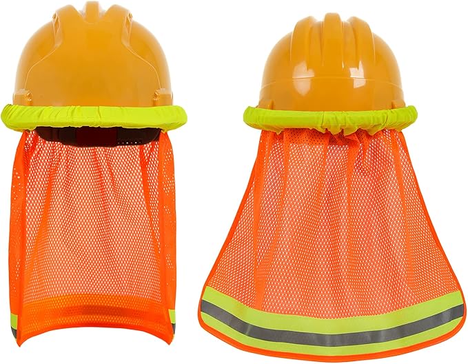 TCCFCCT Hard Hat Sun Shade, High Visibility Neck Shield with Secure-Fit Fastener, Mesh Neck Sun Shade Protector with Reflective Strip, Construction Helmets Use, Hard Hat Not Included, Orange, 5 Packs