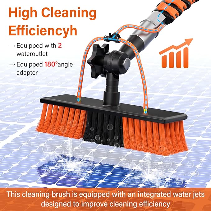 20FT Water Fed Solar Panel Cleaner Brush and Pole,Solar Panel Cleaning Kit with Telescopic Pole & Cleaner Solution Dispenser,180°Rotatable Solar Cleaning Brush with Lightweight Pole for RV,Boat,Deck