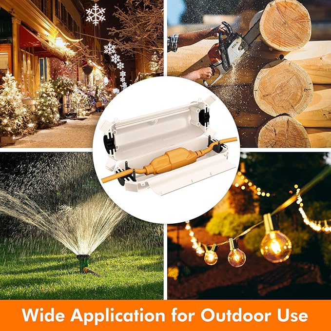 RESTMO 2 Pack Compact Outdoor Extension Cord Cover, IP44 Waterproof Box and Safety Housing Case, Ideal to Protect Outdoor Plugs, Electrical Connections, Holiday Decoration Lights, Size Small, Almond