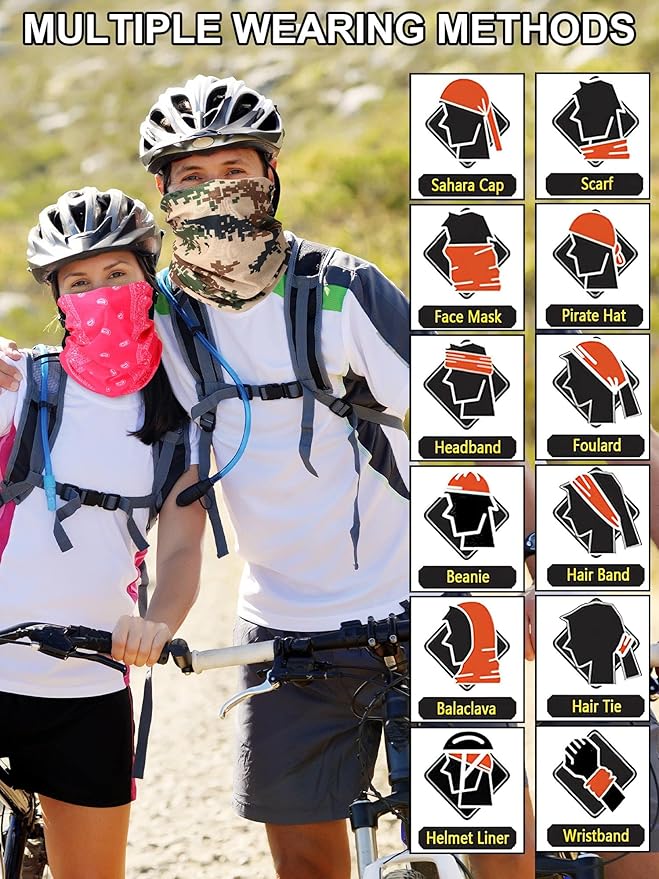 100 Pcs Bulk Neck Gaiters for Men Women Balaclava UV Face Mask Headband Face Covering Neck Tube Scarf Outdoor,100 Style