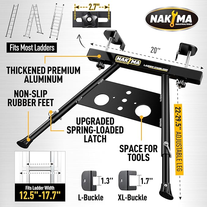 Ladder Stabilizer, Ladder Stabilizer for Roof, Wall Ladder Standoff Aviation Grade Aluminium, Adjustable Leg 22-29.5" Ladder Stabilizer withstands 300 LBS Weight Rating