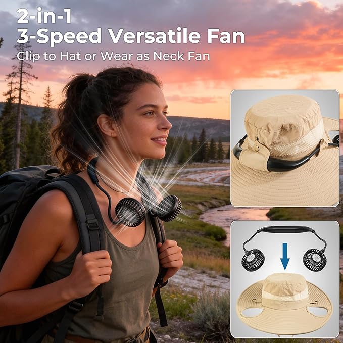 AMACOOL Bucket Hat Fan Pro, Gifts for Father Dad Husband, Fishing Essentials for Men Women, Camping Hiking Beach Gardening