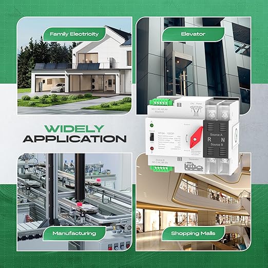 Automatic Transfer Switch 100A AC 220V, Dual Power ATS 2P Automatic/Manual Transfer Switch din Rail mounting for Home Generator, RV，Public/Backup Power Supply