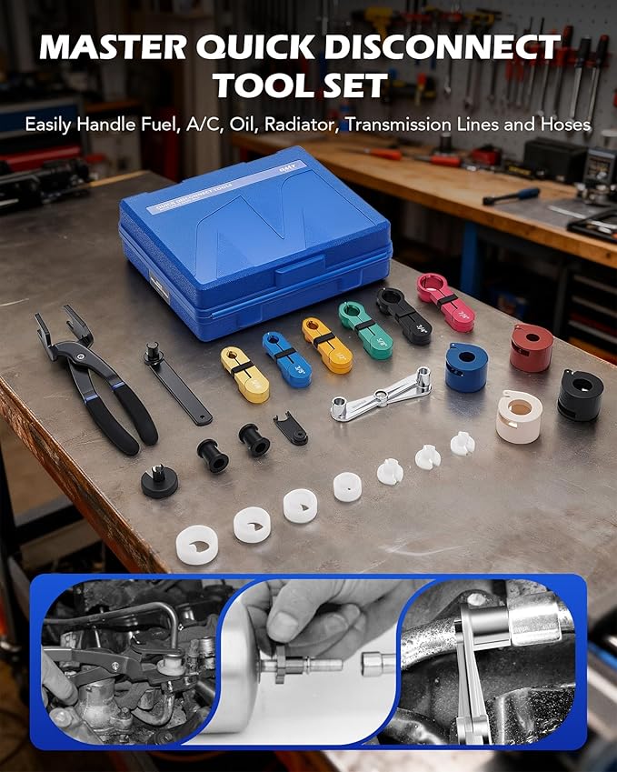 Orion Motor Tech 26pc Master Quick Disconnect Tool Kit, Fuel Line Disconnect Tool Set with Fuel and AC Disconnect Pliers, Fuel Line Removal Tool Set for AC Fuel & Transmission Systems, Blue