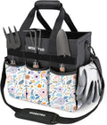 WORKPRO Garden Tool Bag, Heavy-Duty Gardening Tote Bag with 10 Pockets, Stand-Up Wide Mouth Tool Organizer, Adjustable Shoulder Strap, Large Capacity Storage – Floral White (Tools Not Included)