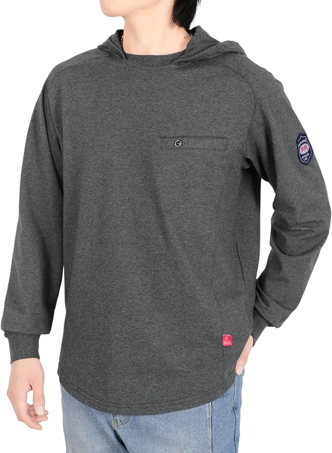 BOCOMAL FR Hooded T Shirts Chest Pocket Fire Resistant Summer Hoodie NFPA2112 CAT2 Flame Retardant FRC Welding Work Shirt