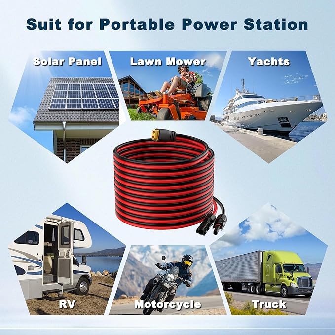 10AWG Solar Connector to XT60 Adapter Extension Cable Solar Panel to Potable Solar Power Generator/RV Foldable Solar Panel/Portable Power Station(70FT)