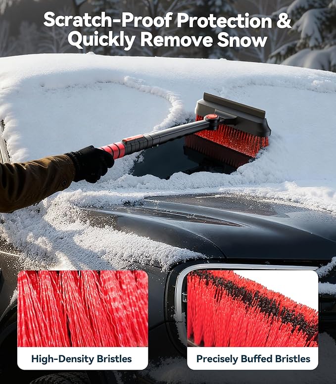 All-Around High-Efficiency Cleaning 39 inch Extendable Snow Brush and Ice Scraper with Squeegee, Shovel, Ice Scrapers for Car Windshield, Truck, SUV Snow Removal Tool, Winter Car Accessories
