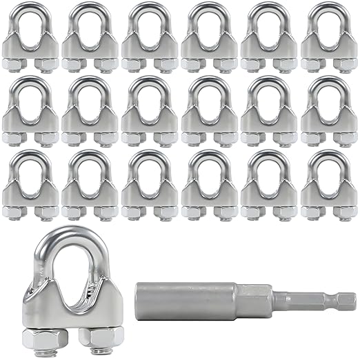 18PCS 3/16 to 1/4 Inches M5 Stainless Steel Wire Rope Clips