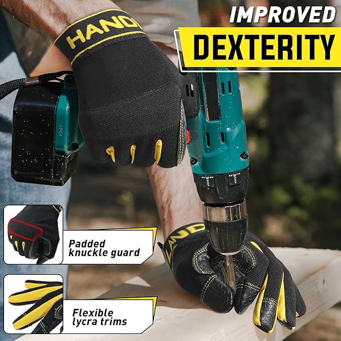 HANDLANDY Work Gloves for Men & Women, Utility Mechanic Working Gloves Touch Screen, Flexible Gardening Gloves for Yard