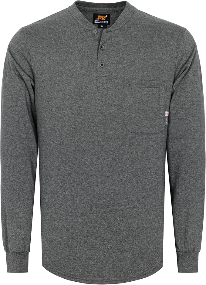 KONRECO FR Shirts for Summer Flame Resistant Shirt 5.5oz Light Weight CAT2 Henley Shirts