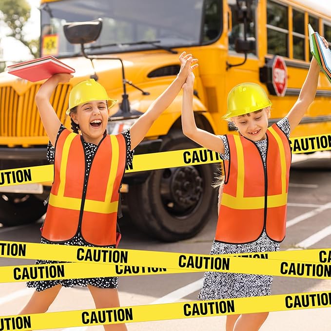 Hillban 13 Pcs Construction Birthday Party Supplies 6 Kids Construction Vests 6 Kids Hard Hat 1 Caution Tape Dressing up for Birthday Party Costume