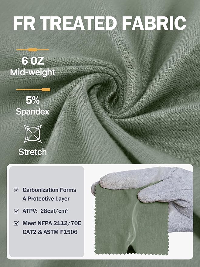 WORKWEYA FR Shirts for Men 6OZ Light Weight Welding Shirts Thumb Hole Stretch Breathable NFPA2112 CAT2 for Summer